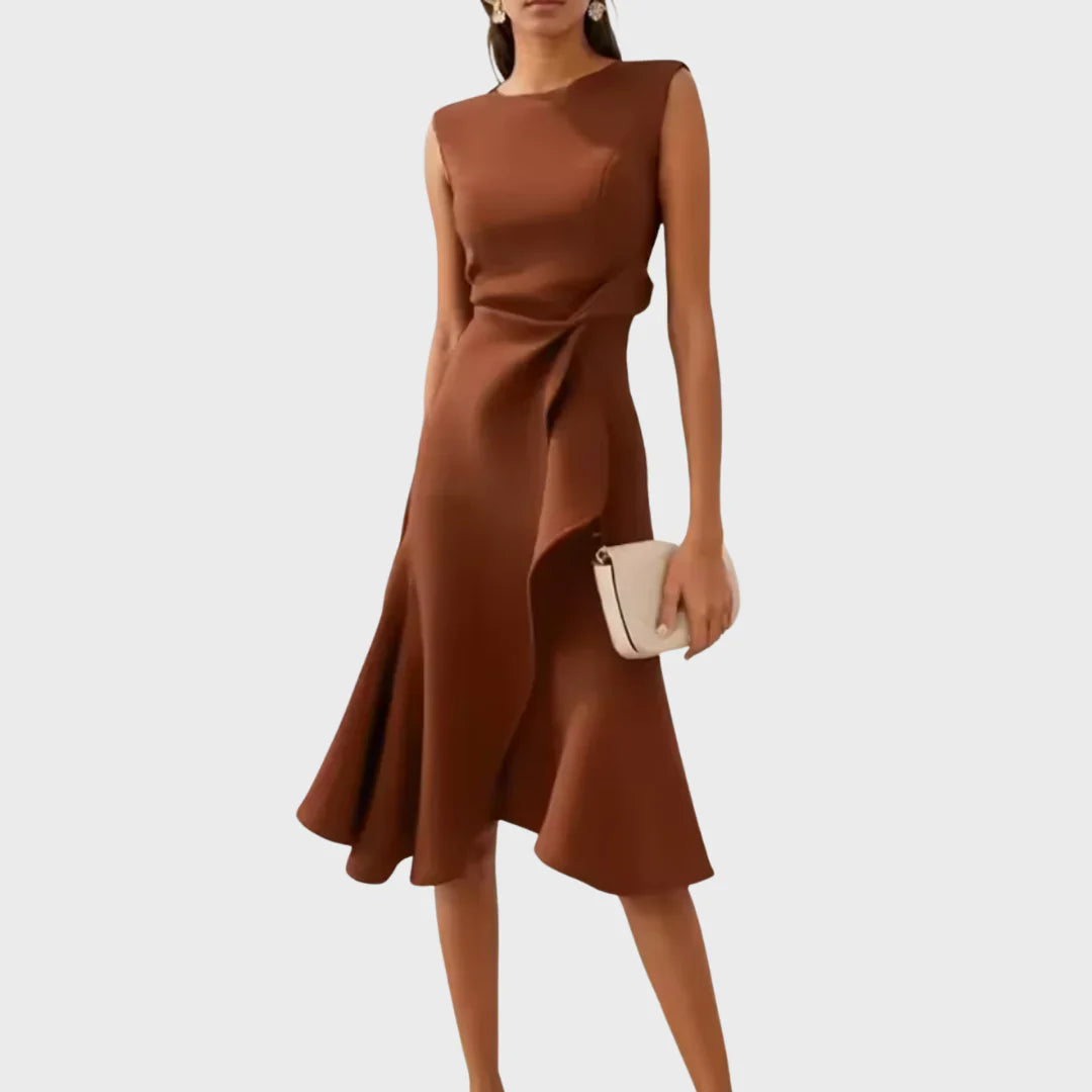 Sheila- Elegantes Damen Midi-Kleid mit Rüschendetails