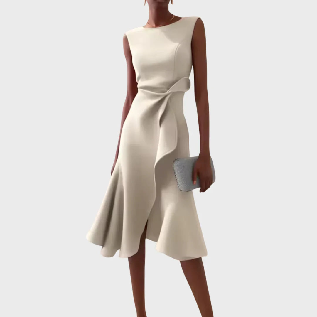 Sheila- Elegantes Damen Midi-Kleid mit Rüschendetails