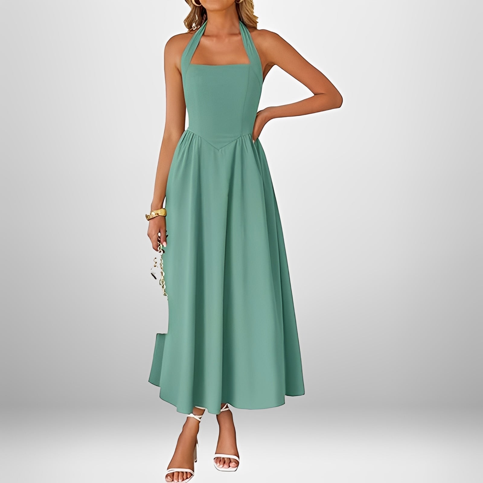 Joanna - Chic Halter Neck Midi Dress