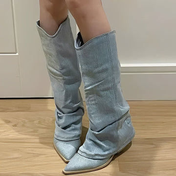 Josie - Trendy knee-high denim boots for women