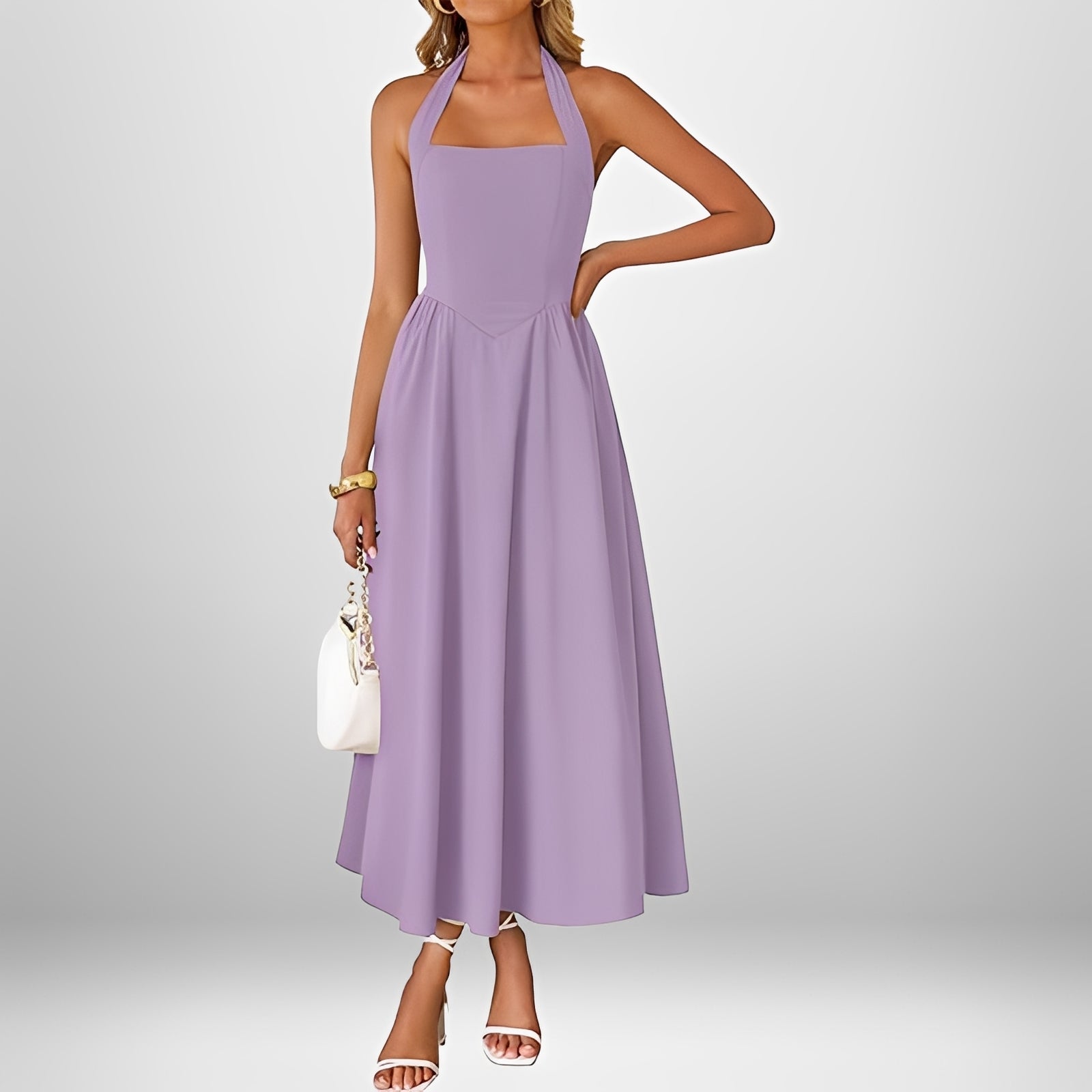 Joanna - Chic Halter Neck Midi Dress