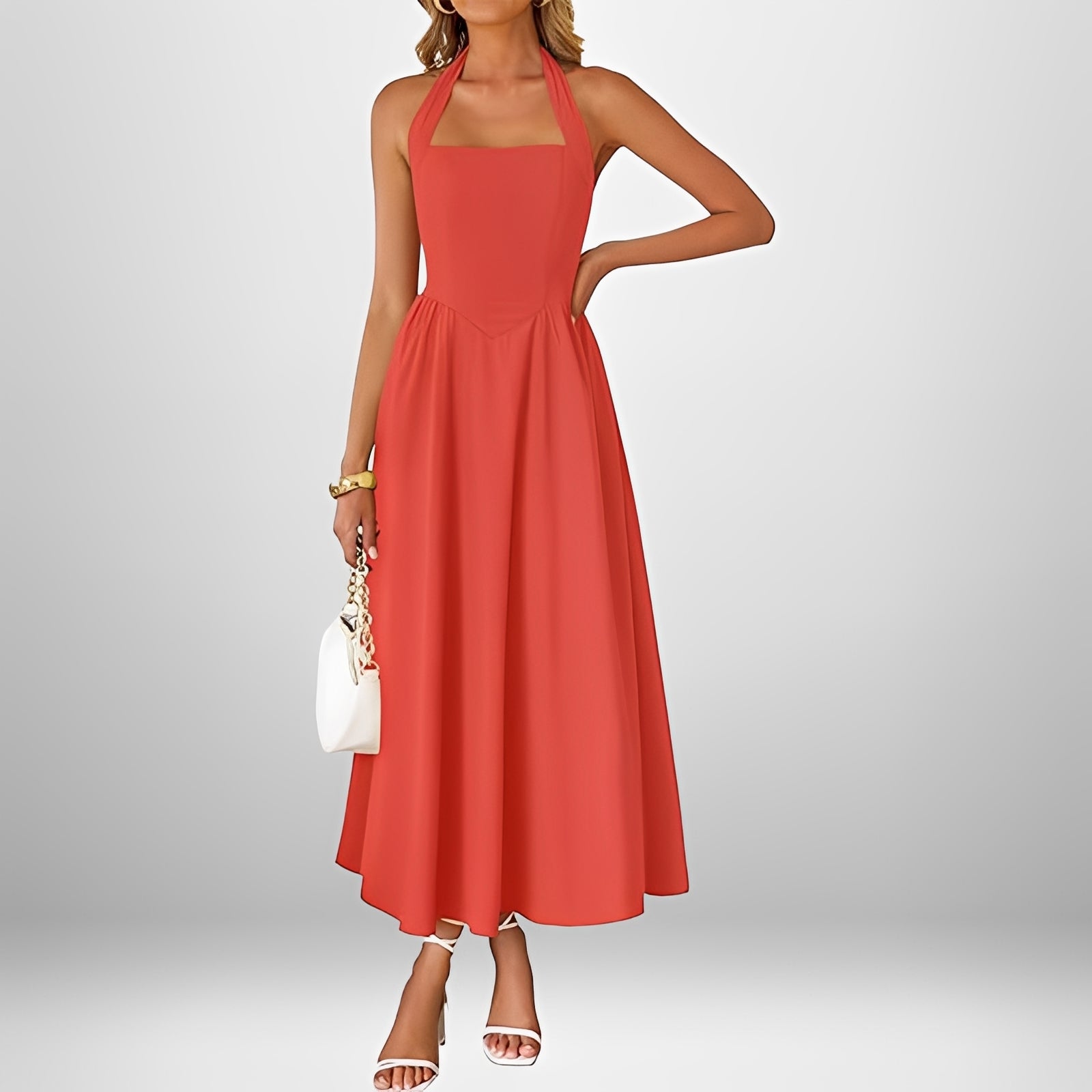 Joanna - Chic Halter Neck Midi Dress