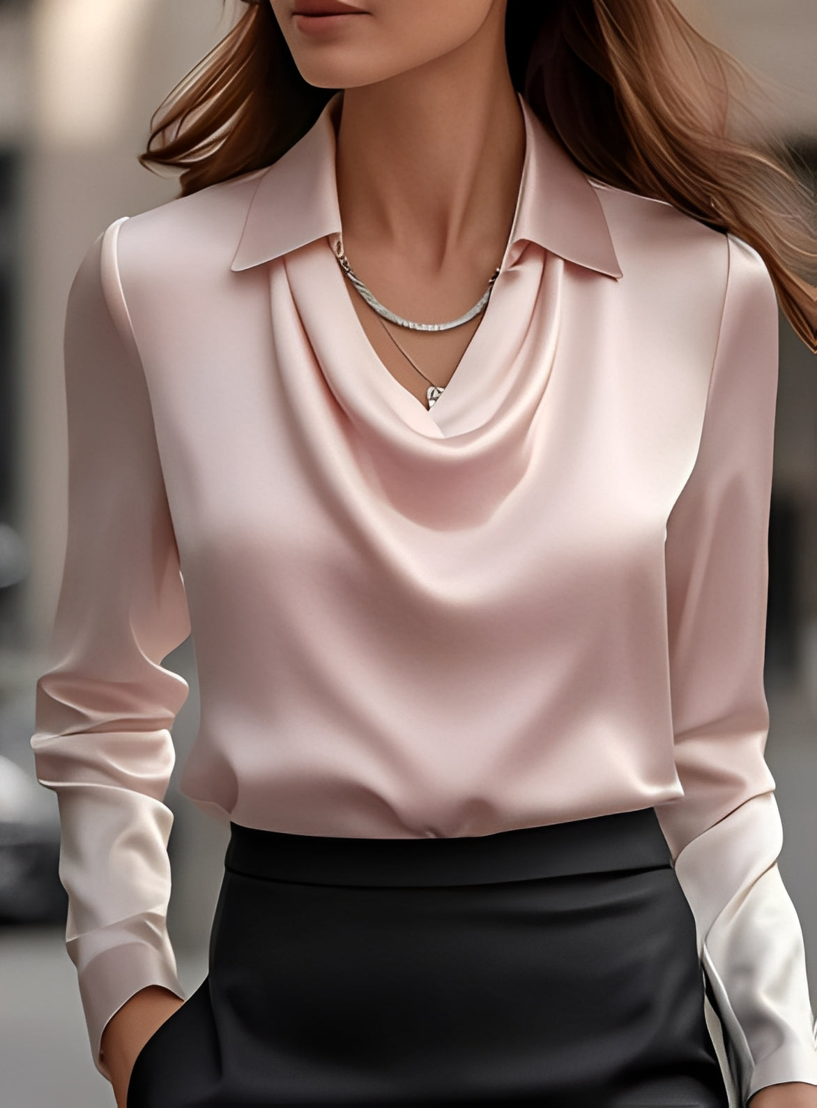 Terry - Fashionable Long-Sleeved Blouse with Pleats