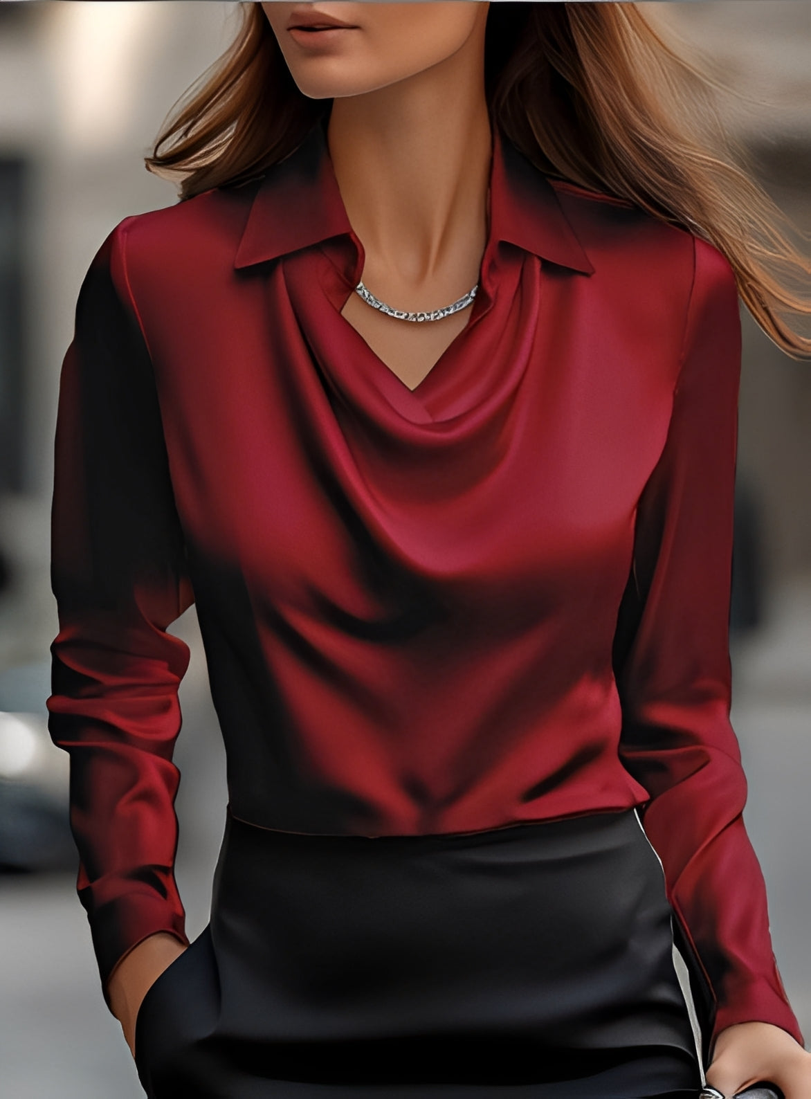 Terry - Fashionable Long-Sleeved Blouse with Pleats