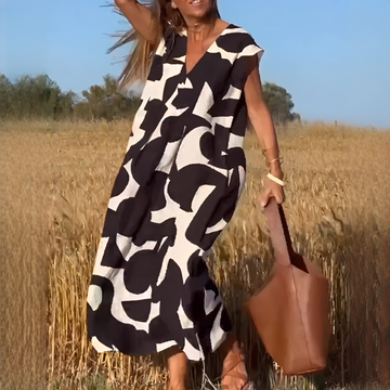 Vicky - Trendy V-neck Loose Fit Dress