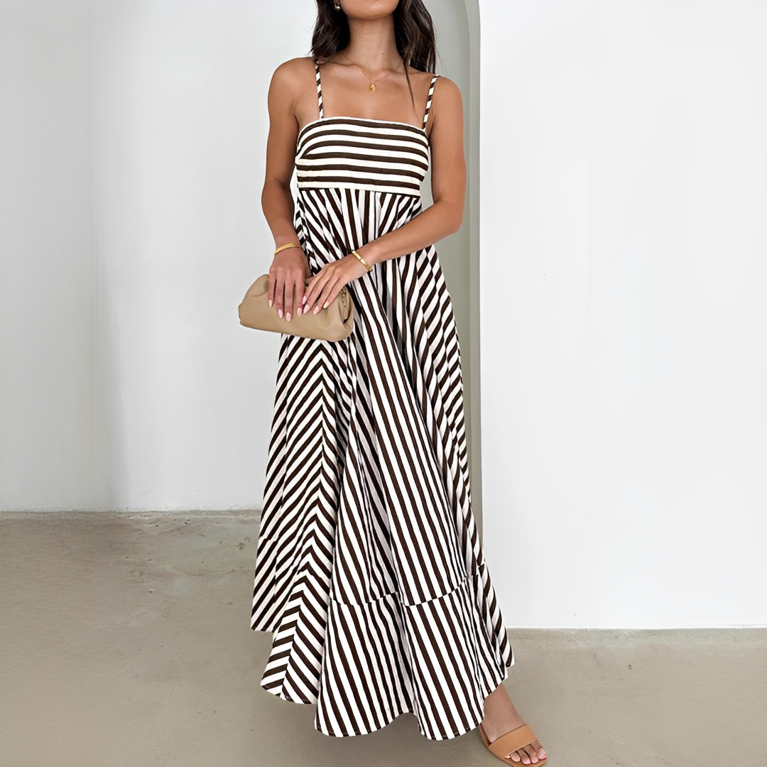 Lerra - Striped Pleated Long Dress