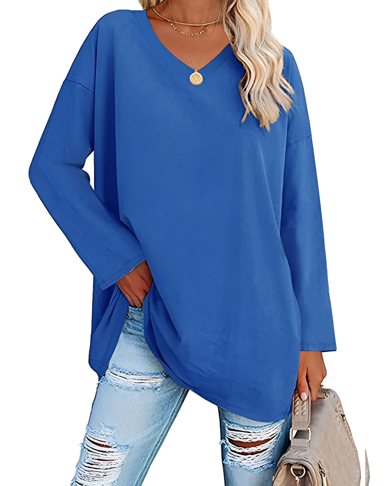 Kendra - Trendy V-Neck Relaxed Shirt