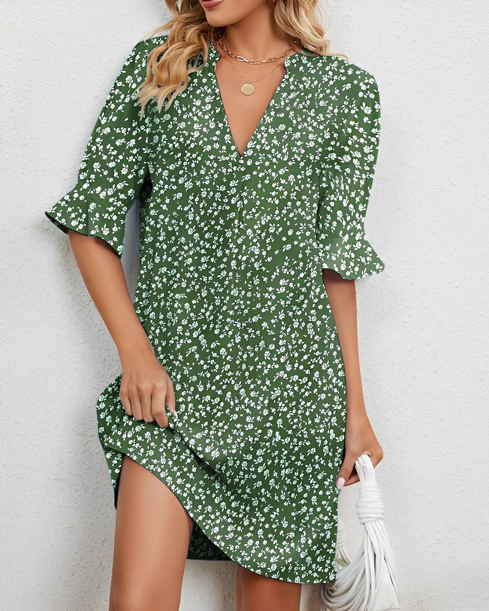 Shelley - Trendy V-Neck Midi Dress