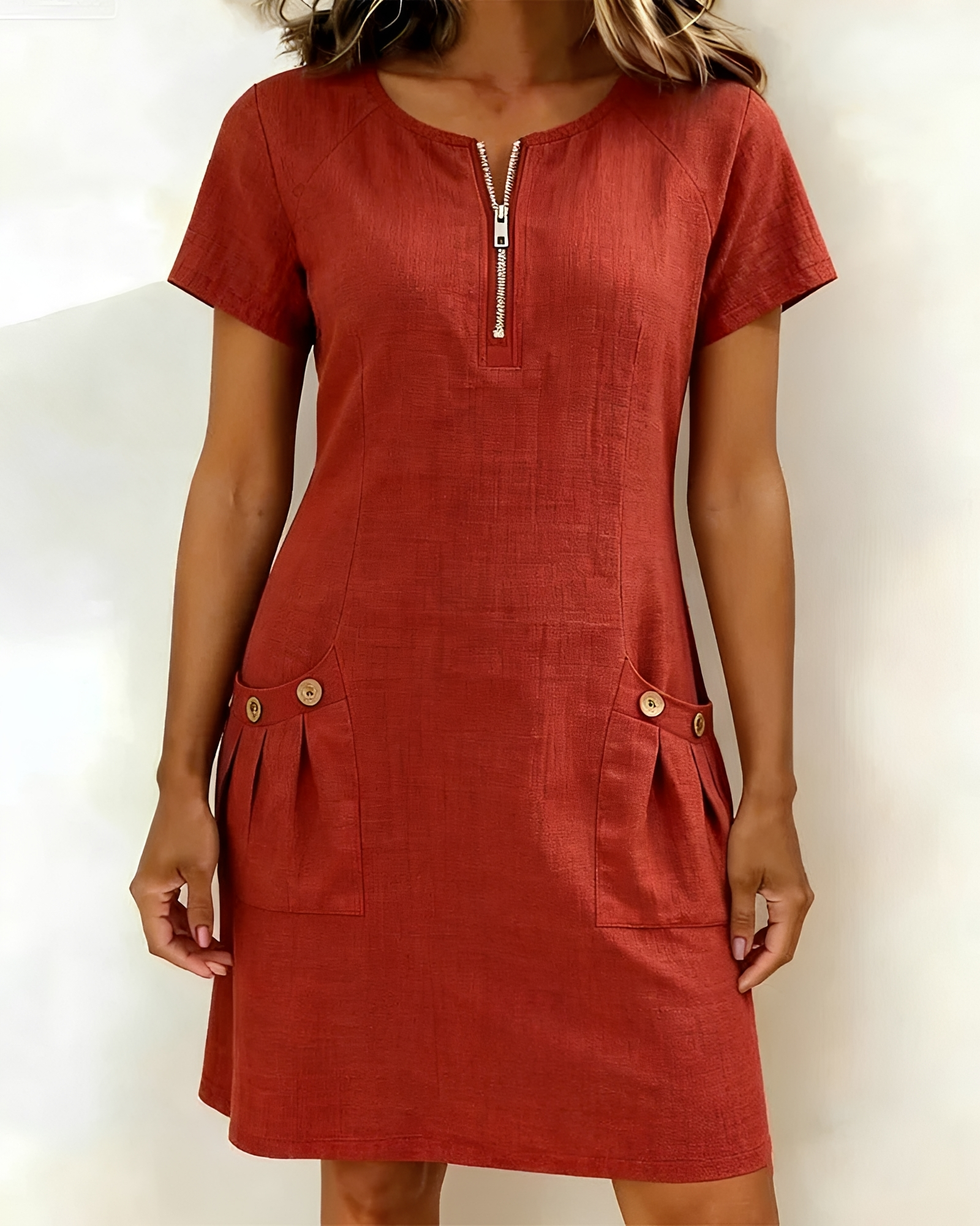 Leola - Trendy Half Zip Mini Dress