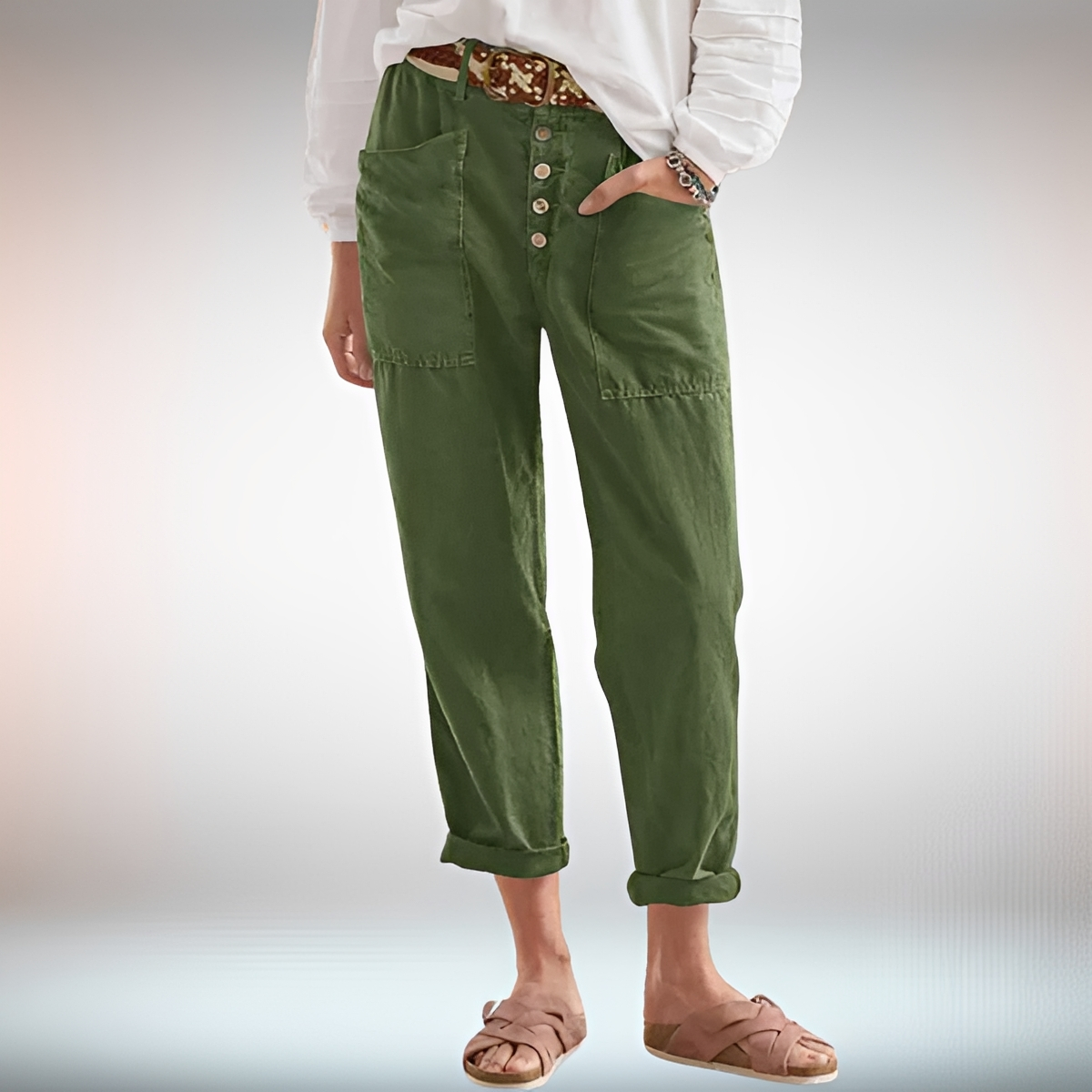 Rhonwen - Trendy Button-Detail Relaxed Pants