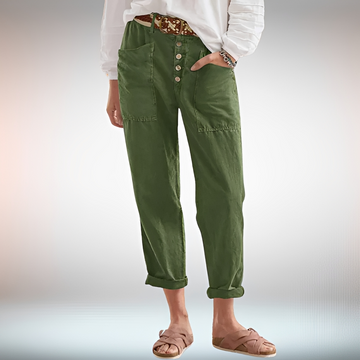 Rhonwen - Trendy Button-Detail Relaxed Pants