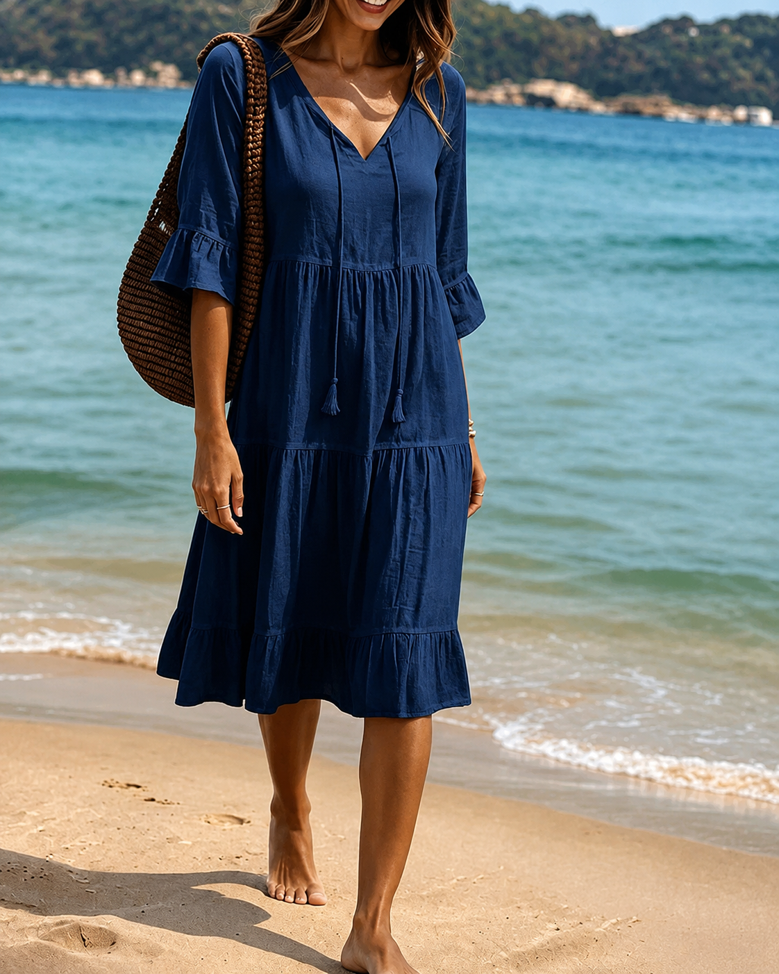 Lorraine - Chic V-Neck Knee-Length Dress