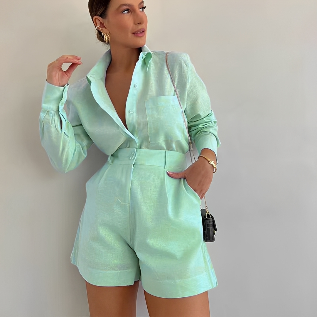 Yasin - Long Sleeve Loose Shorts Set