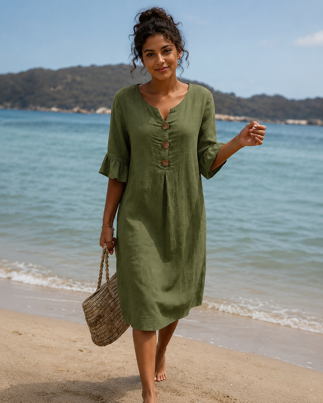 Éliane - Modern Button V-Neck Dress
