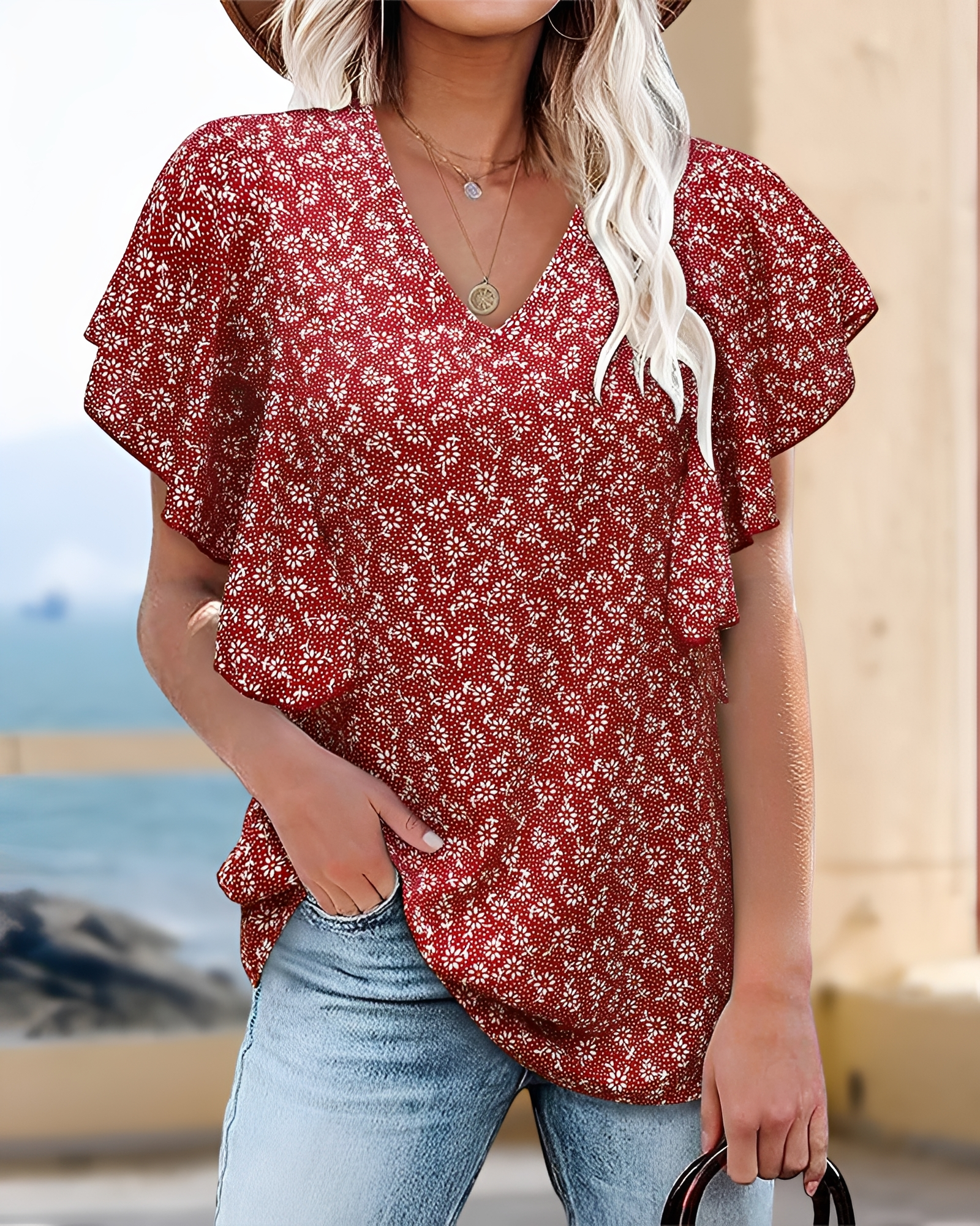 Eleri - Elegant V-Neck Top