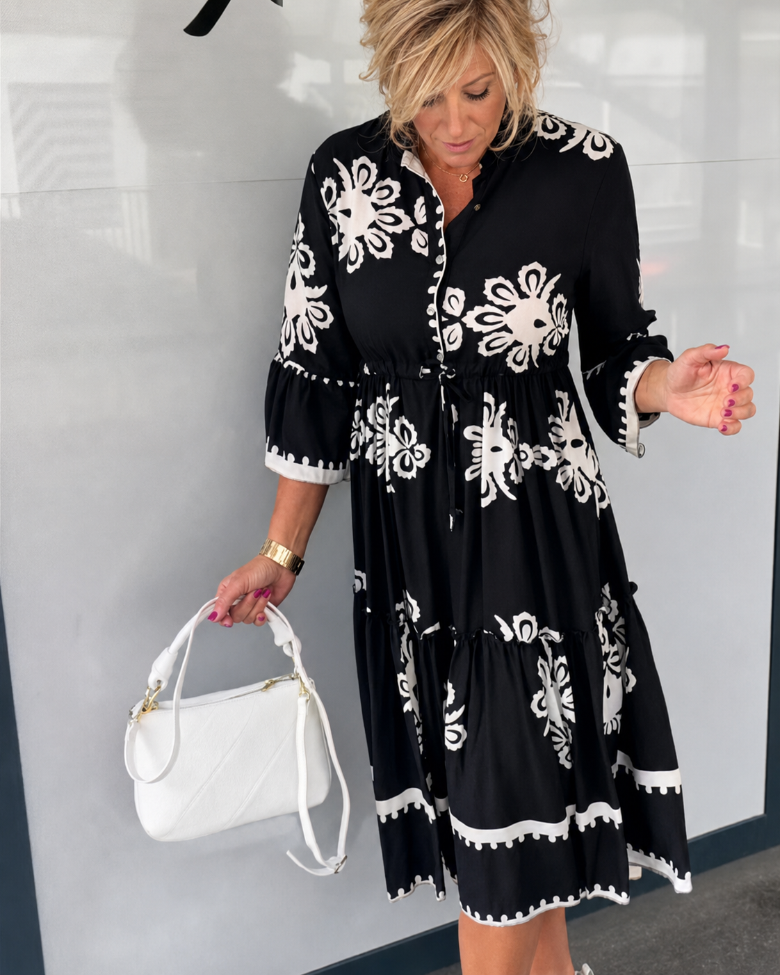 Lelia - Sophisticated Half-Button Midi Dress