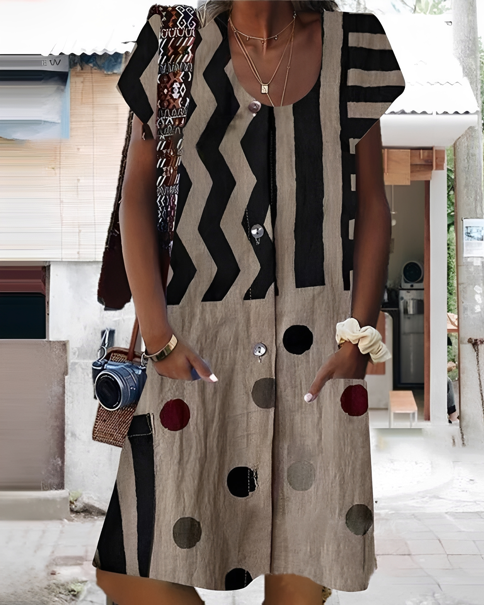Melinda - Trendy Button-Down Mini Dress