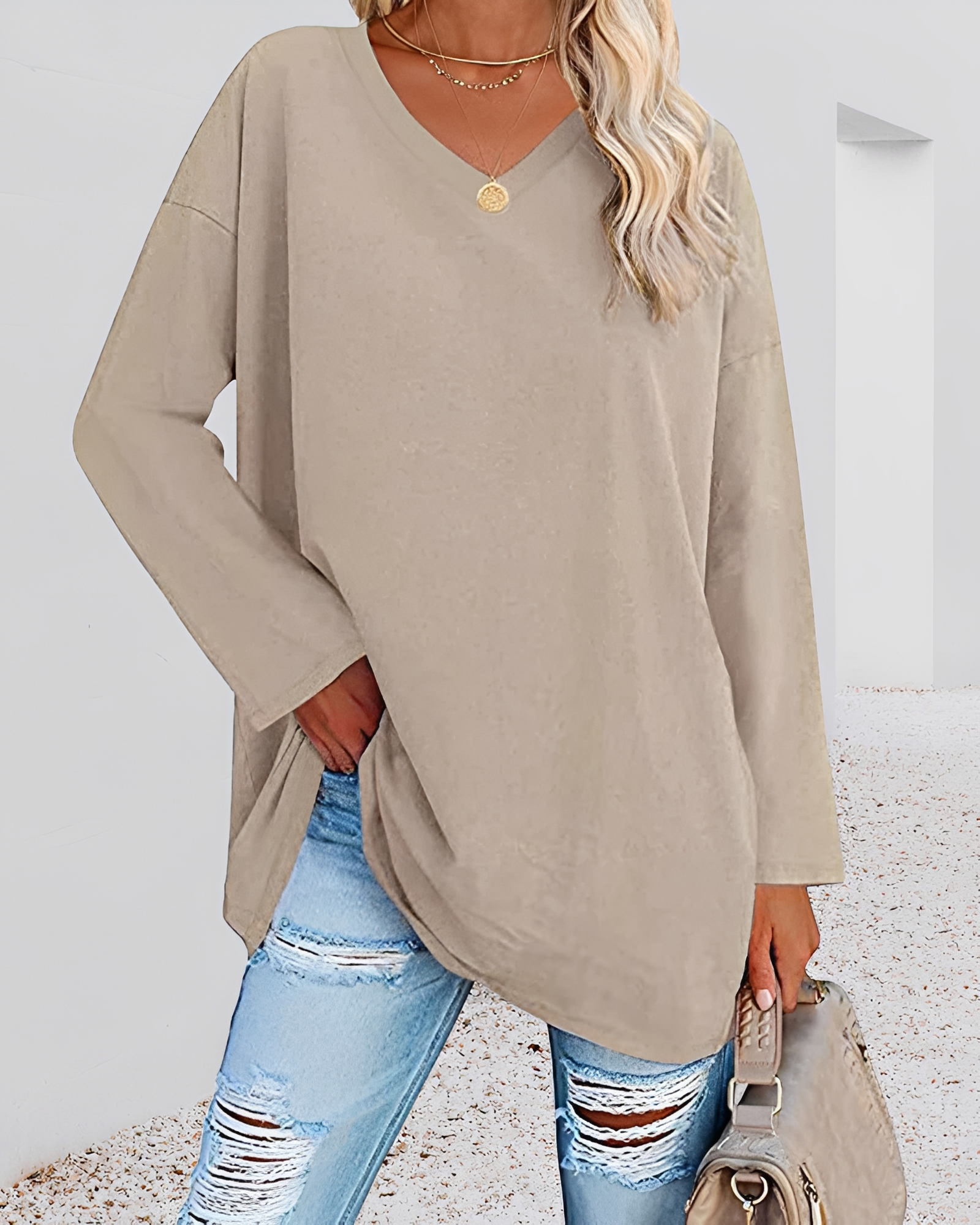 Kendra - Trendy V-Neck Relaxed Shirt