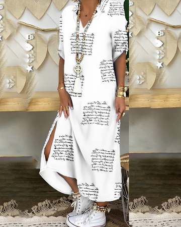 Marita - Stylish V-Neck and Slit Midi Dress