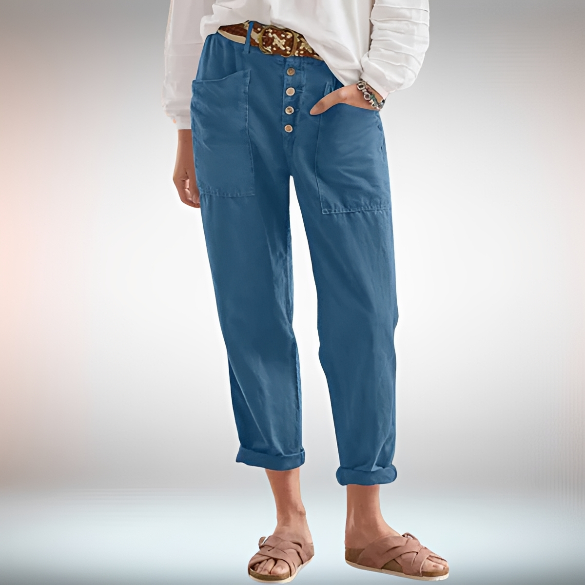 Rhonwen - Trendy Button-Detail Relaxed Pants