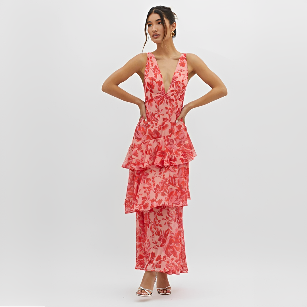 Faye - Stylish Flowing Backless V-Neck Dress