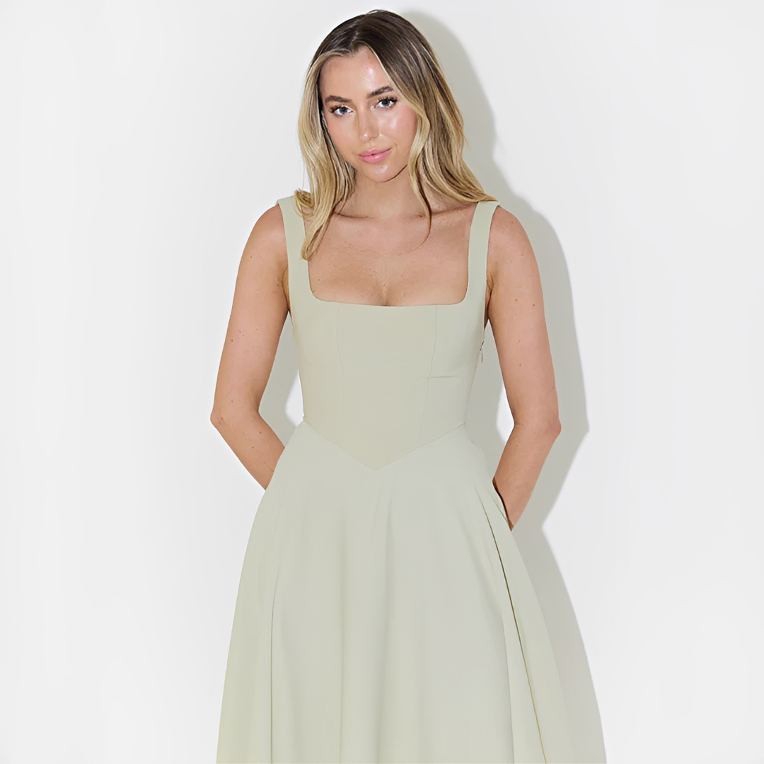 Fioren - Stylish Square Neck Midi Dress