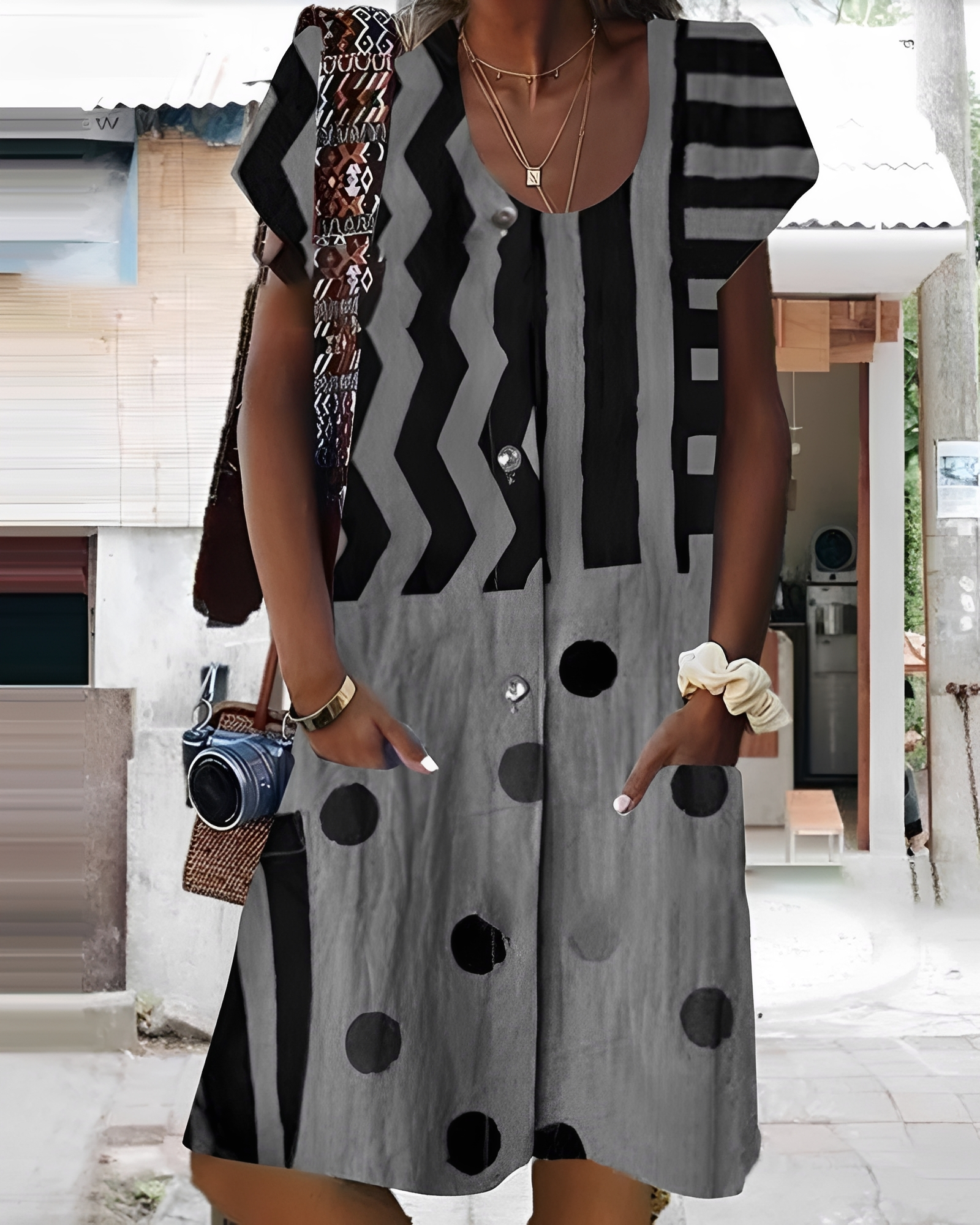 Melinda - Trendy Button-Down Mini Dress