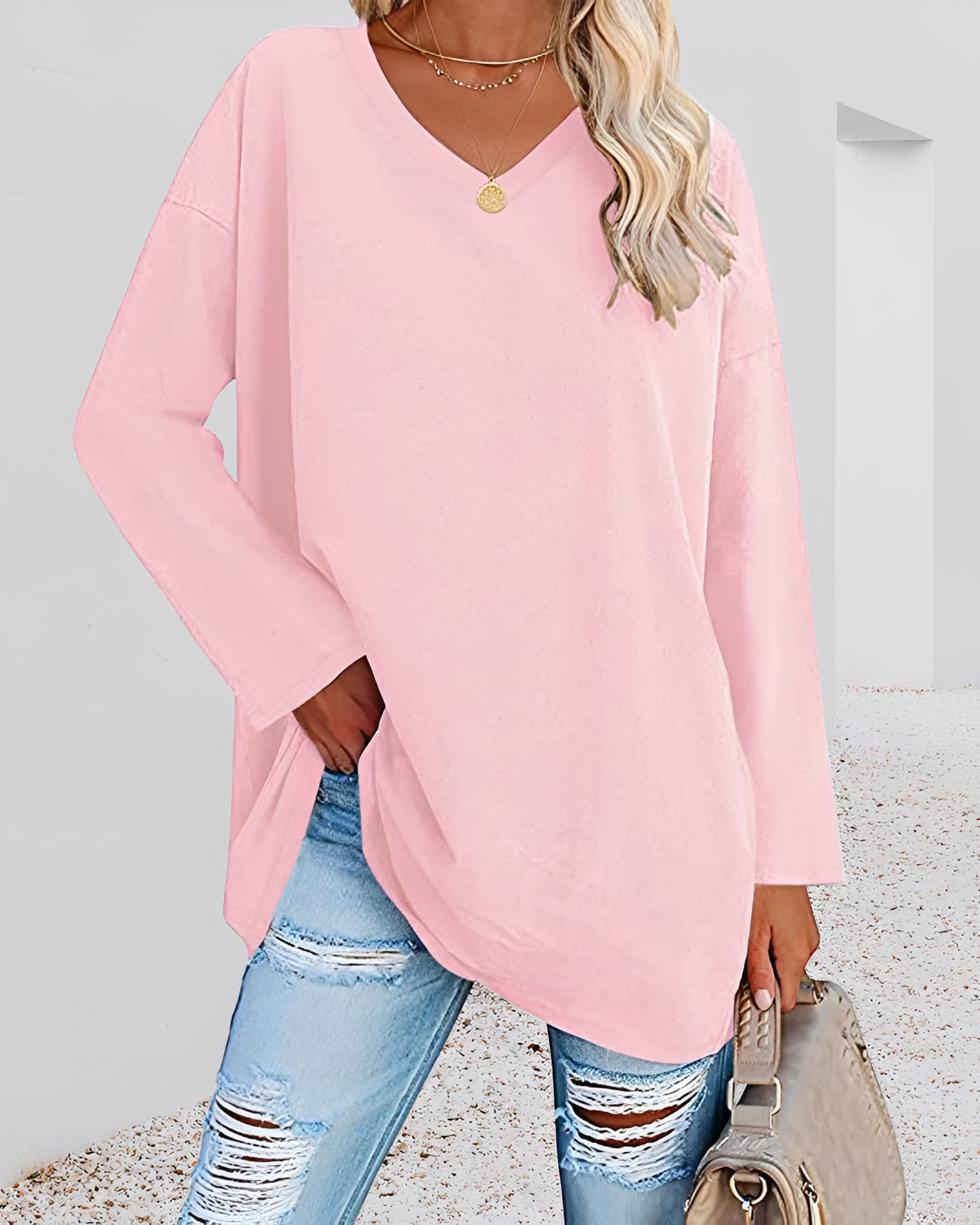 Kendra - Trendy V-Neck Relaxed Shirt