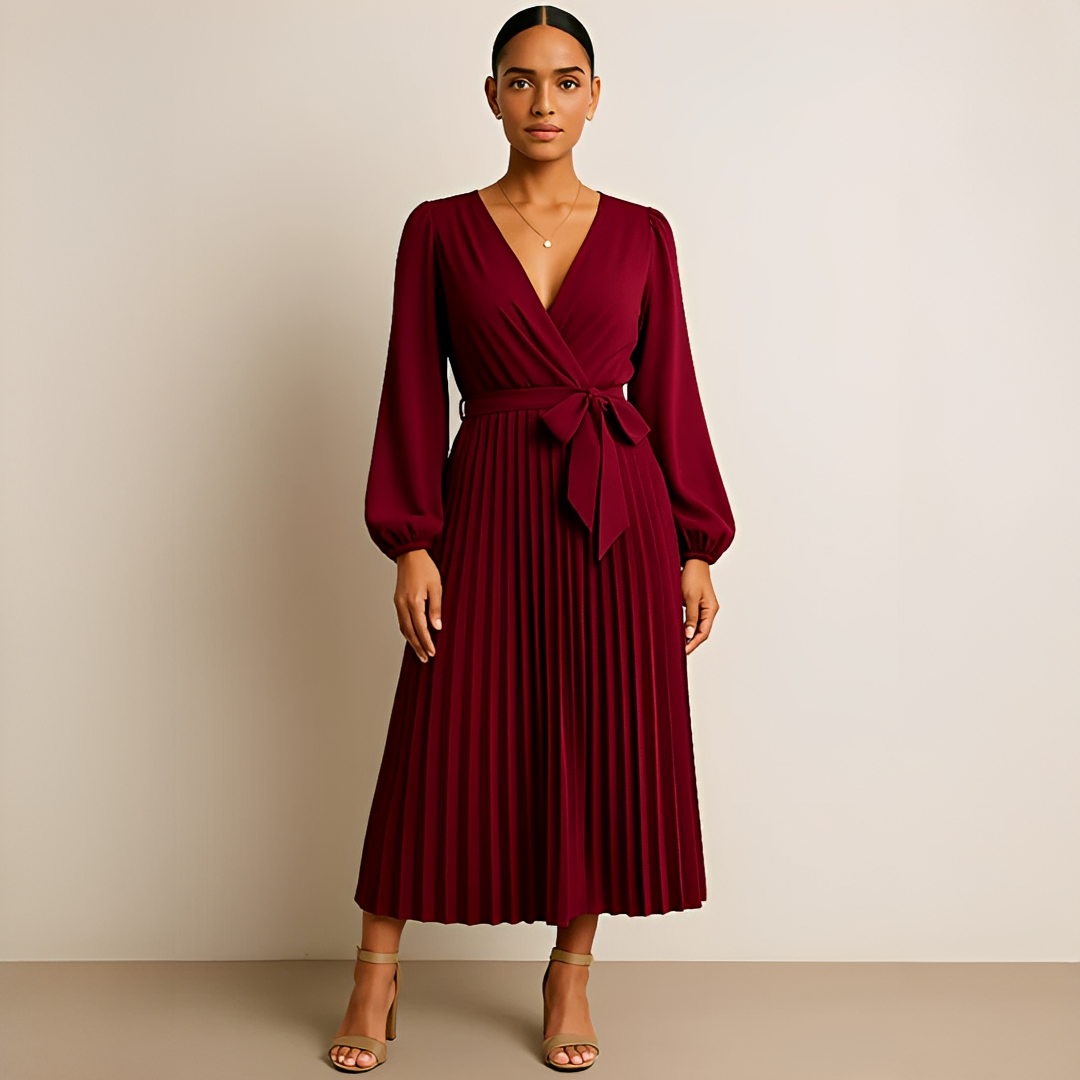 Naomi - Stylish V-Neck Dress with Pleats