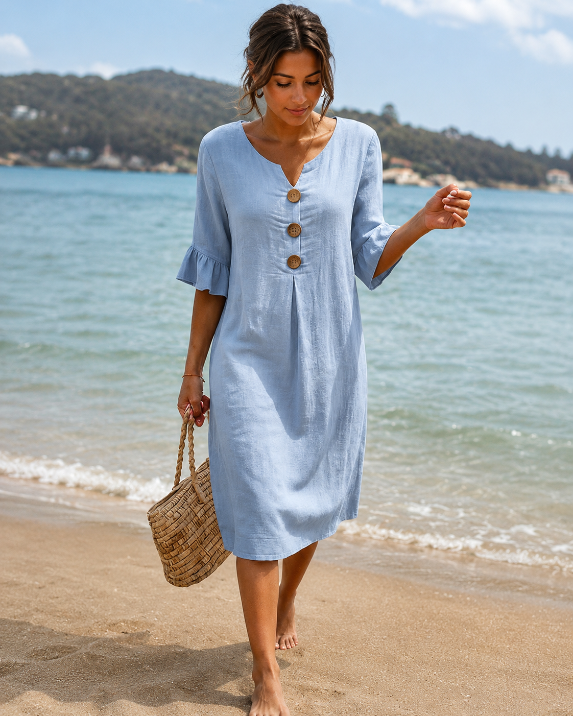 Éliane - Modern Button V-Neck Dress