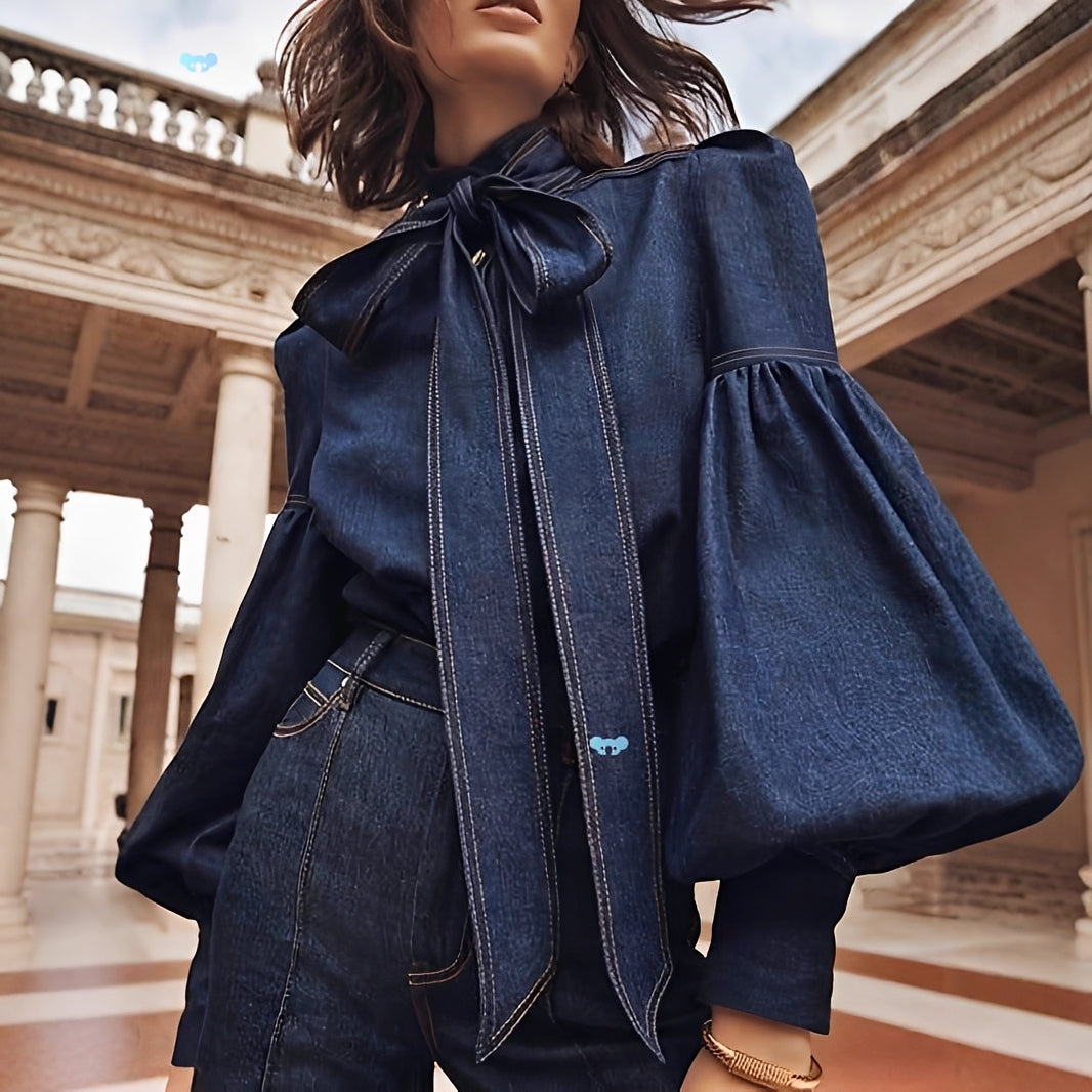 Jodie - Stylish Bow Denim Shirt