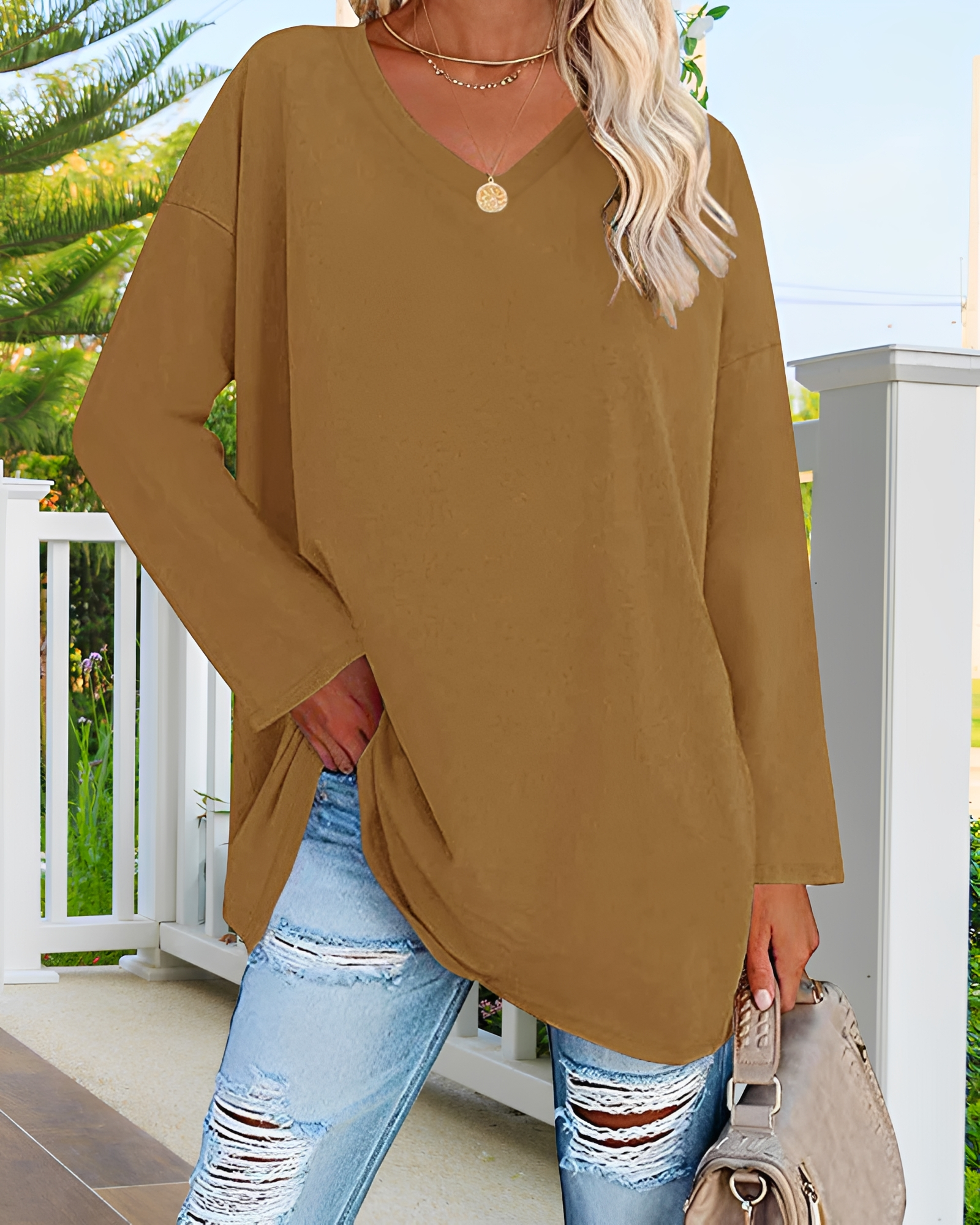 Kendra - Trendy V-Neck Relaxed Shirt