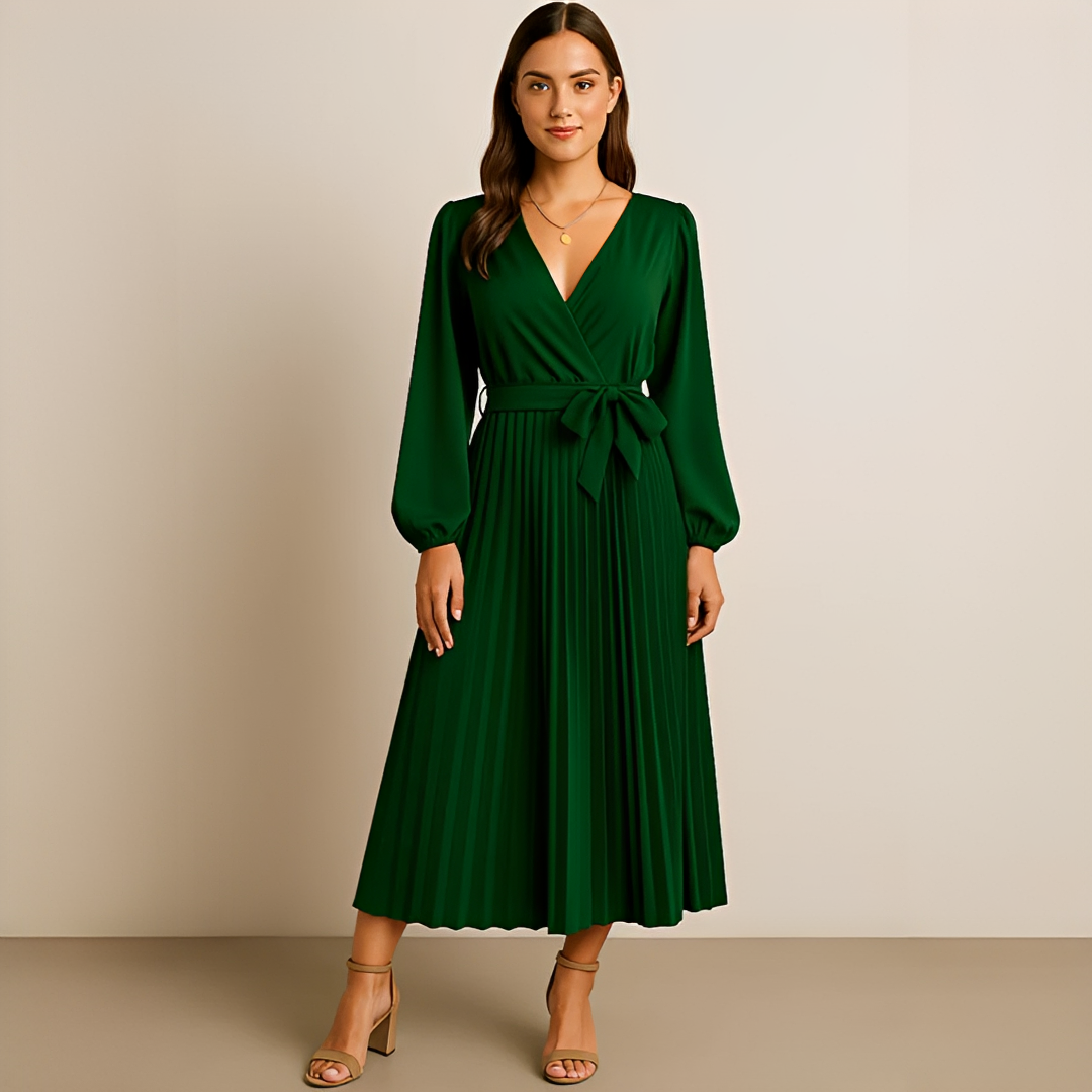 Naomi - Stylish V-Neck Dress with Pleats