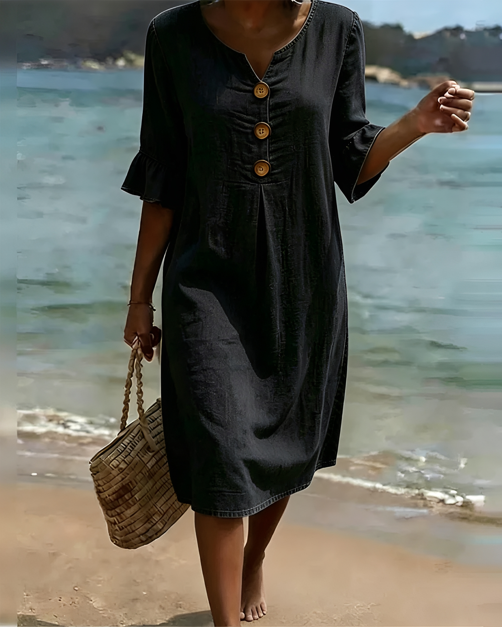Zahara - Chic Button Midi Dress