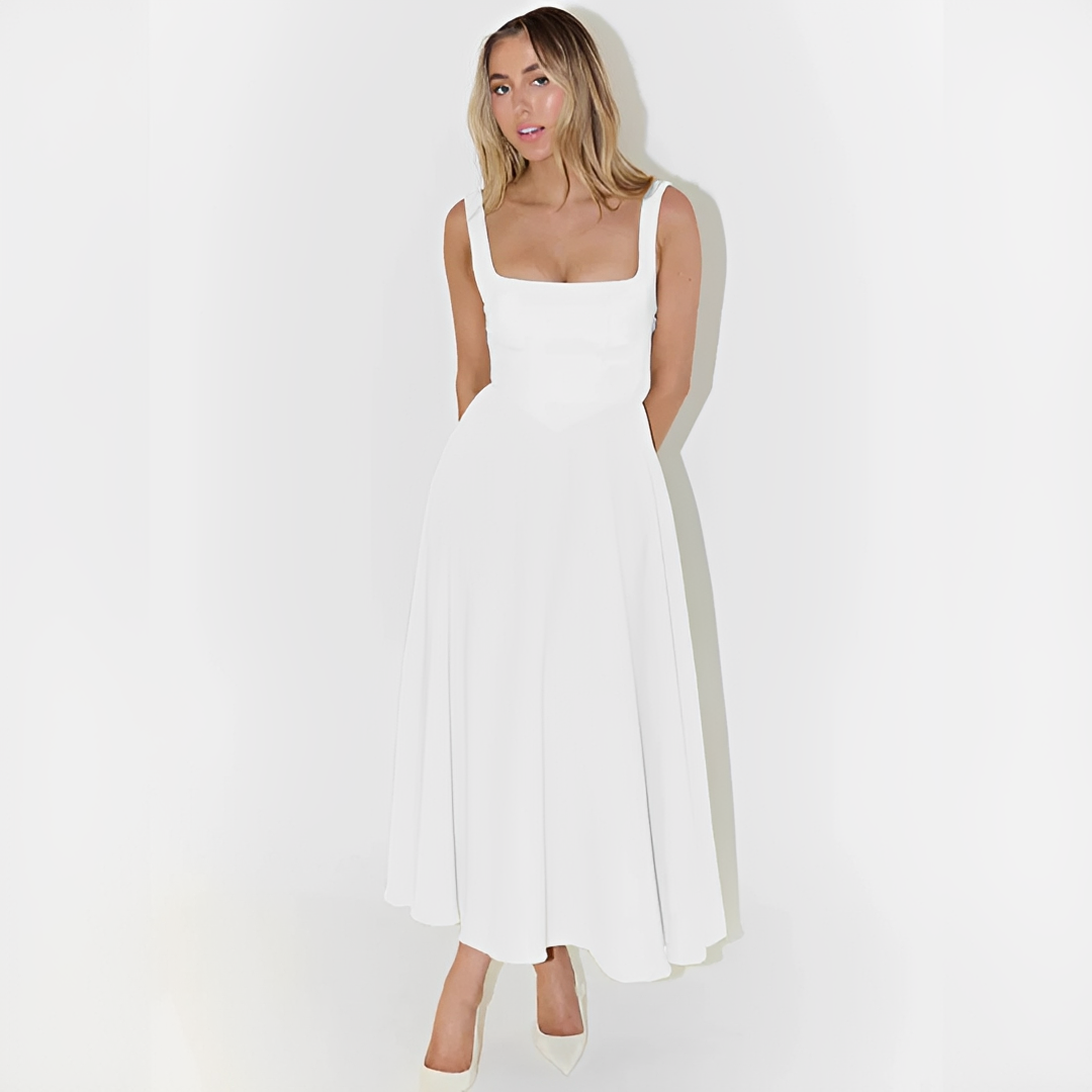 Fioren - Stylish Square Neck Midi Dress