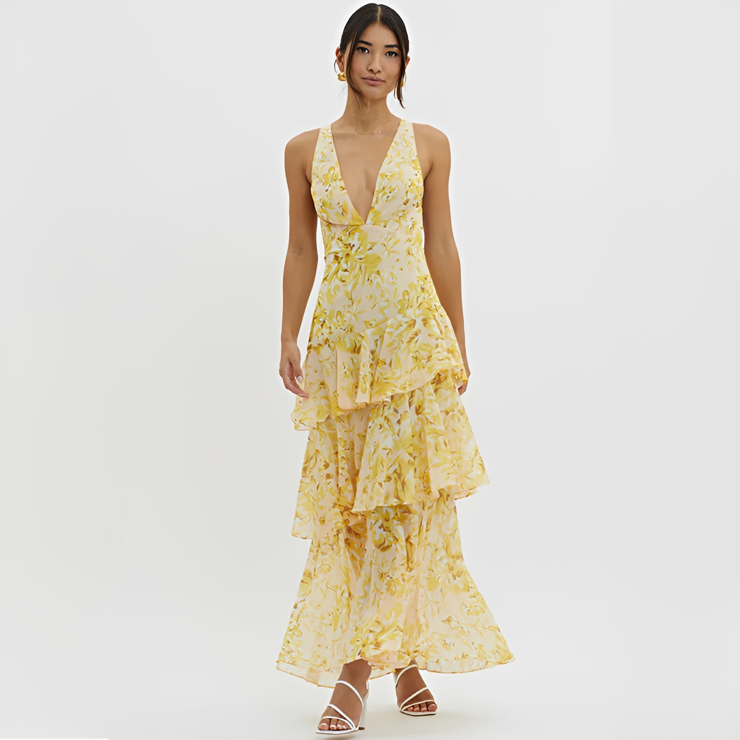 Faye - Stylish Flowing Backless V-Neck Dress