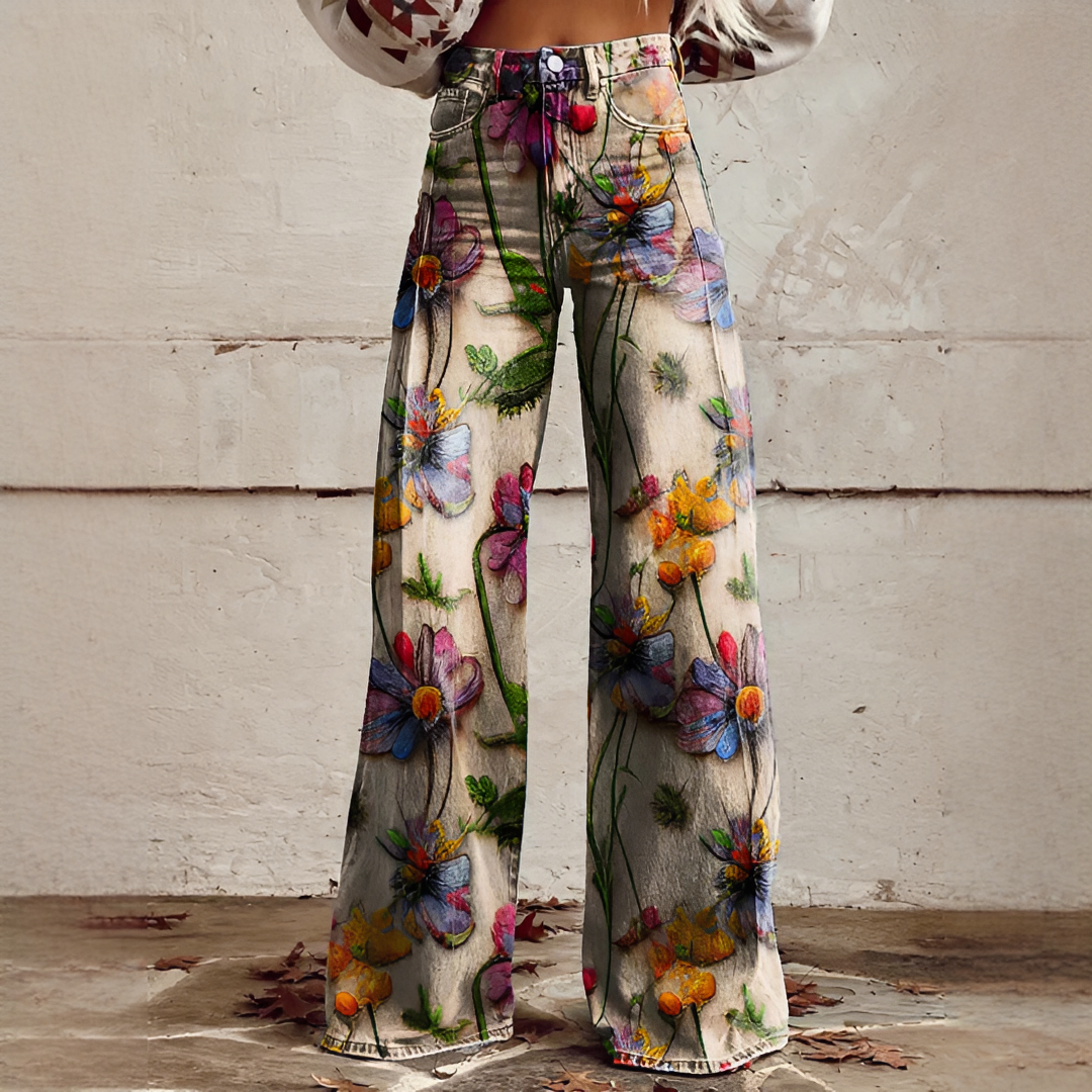 Shelley - Casual Wide Leg Patterned Jeans