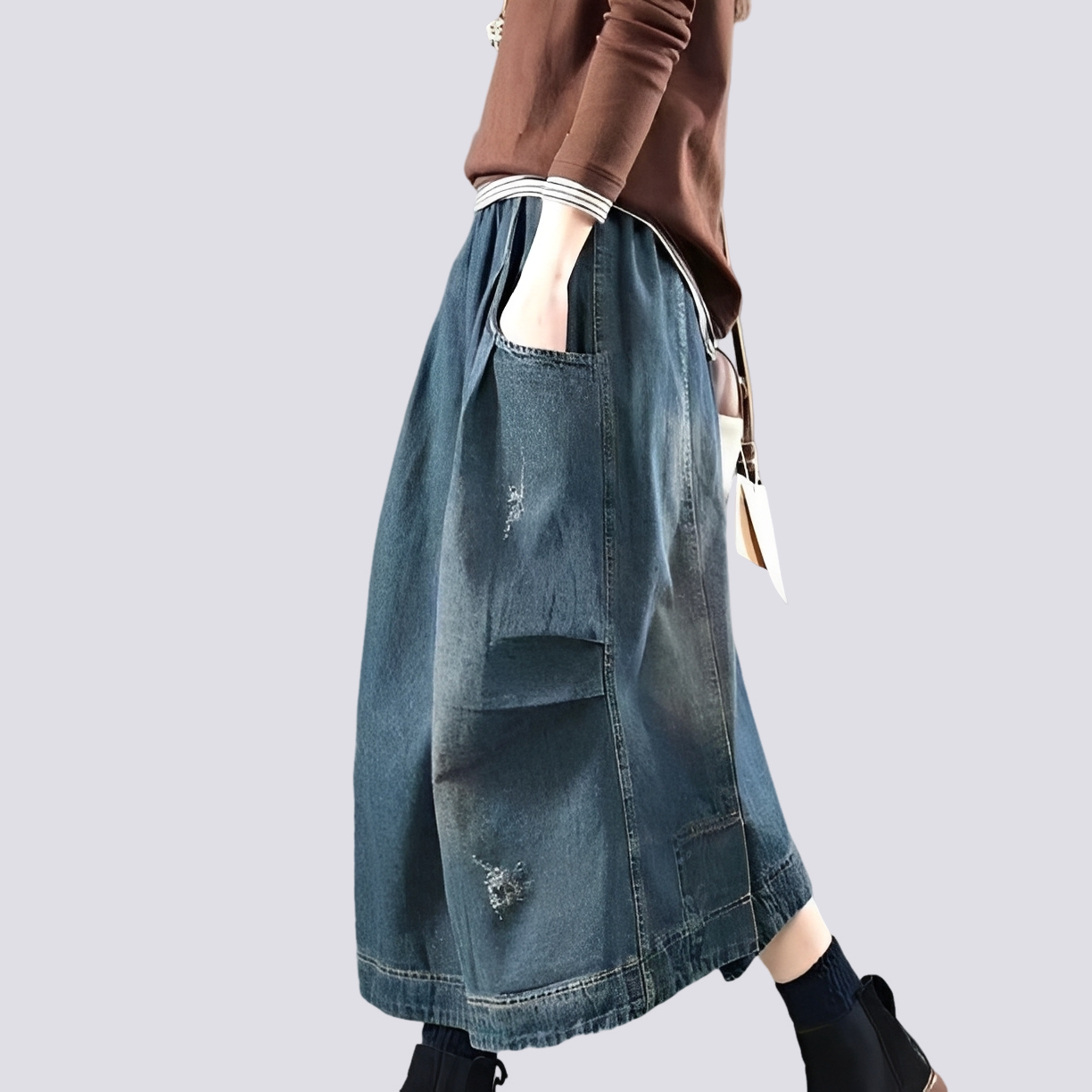 Fiona - Classic patchwork denim skirt for women