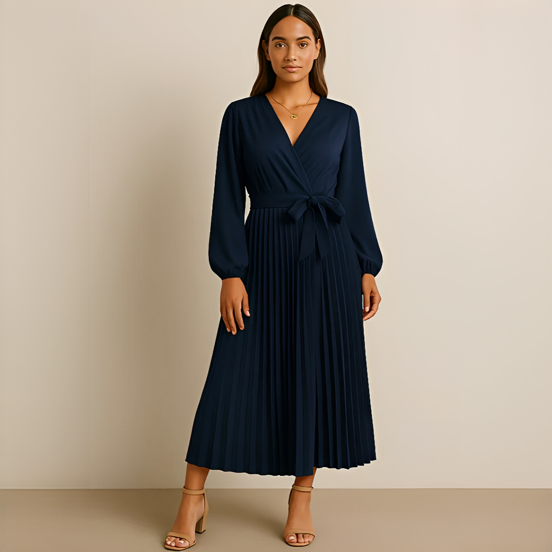 Naomi - Stylish V-Neck Dress with Pleats