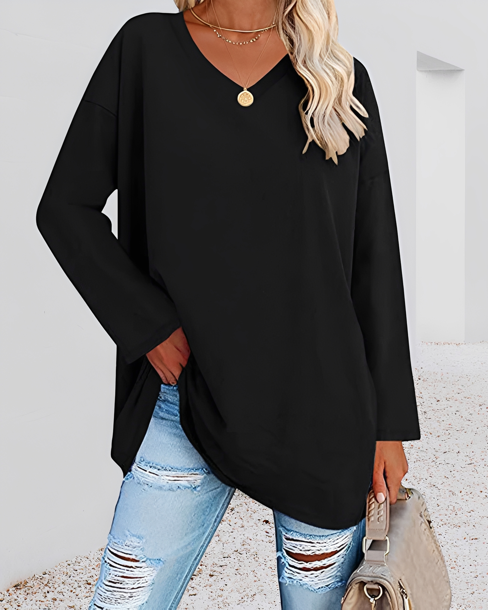 Kendra - Trendy V-Neck Relaxed Shirt