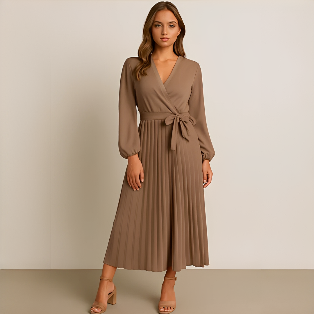 Naomi - Stylish V-Neck Dress with Pleats