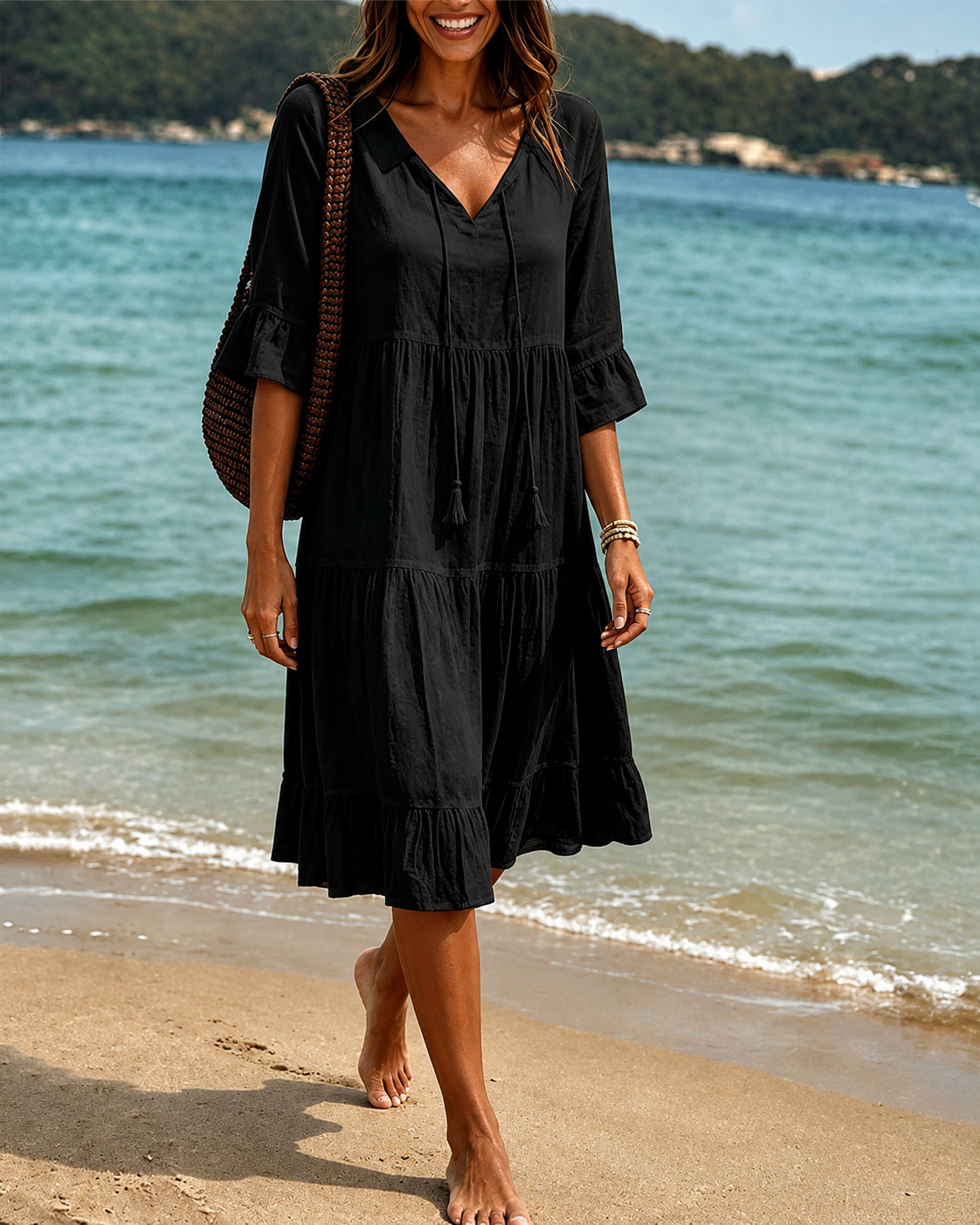 Lorraine - Chic V-Neck Knee-Length Dress