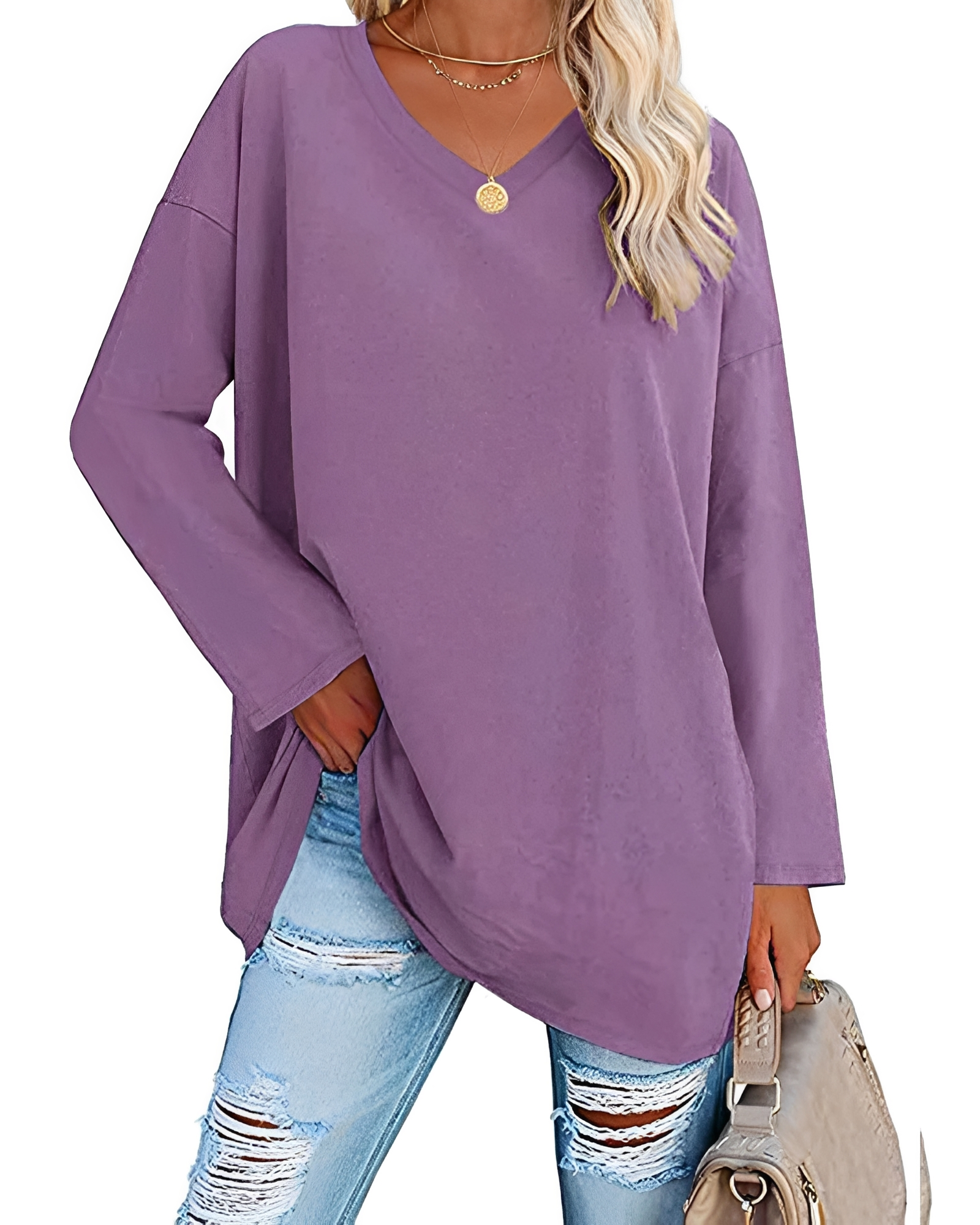 Kendra - Trendy V-Neck Relaxed Shirt