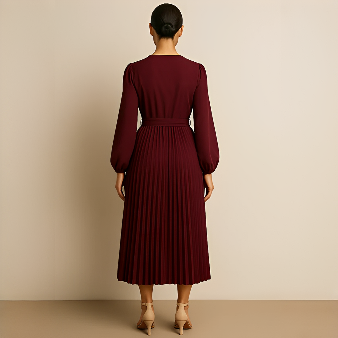 Naomi - Stylish V-Neck Dress with Pleats