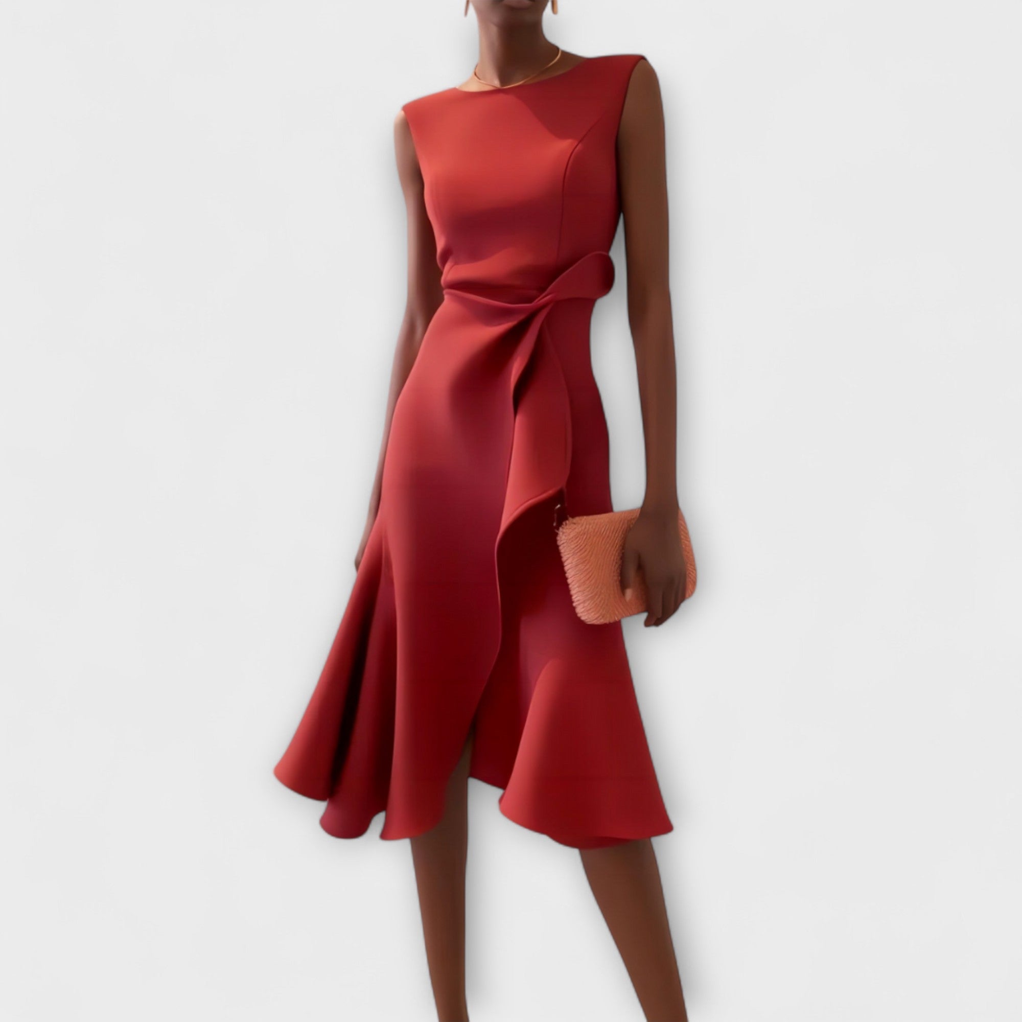 Sheila- Elegantes Damen Midi-Kleid mit Rüschendetails