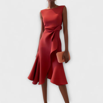 Sheila- Elegantes Damen Midi-Kleid mit Rüschendetails