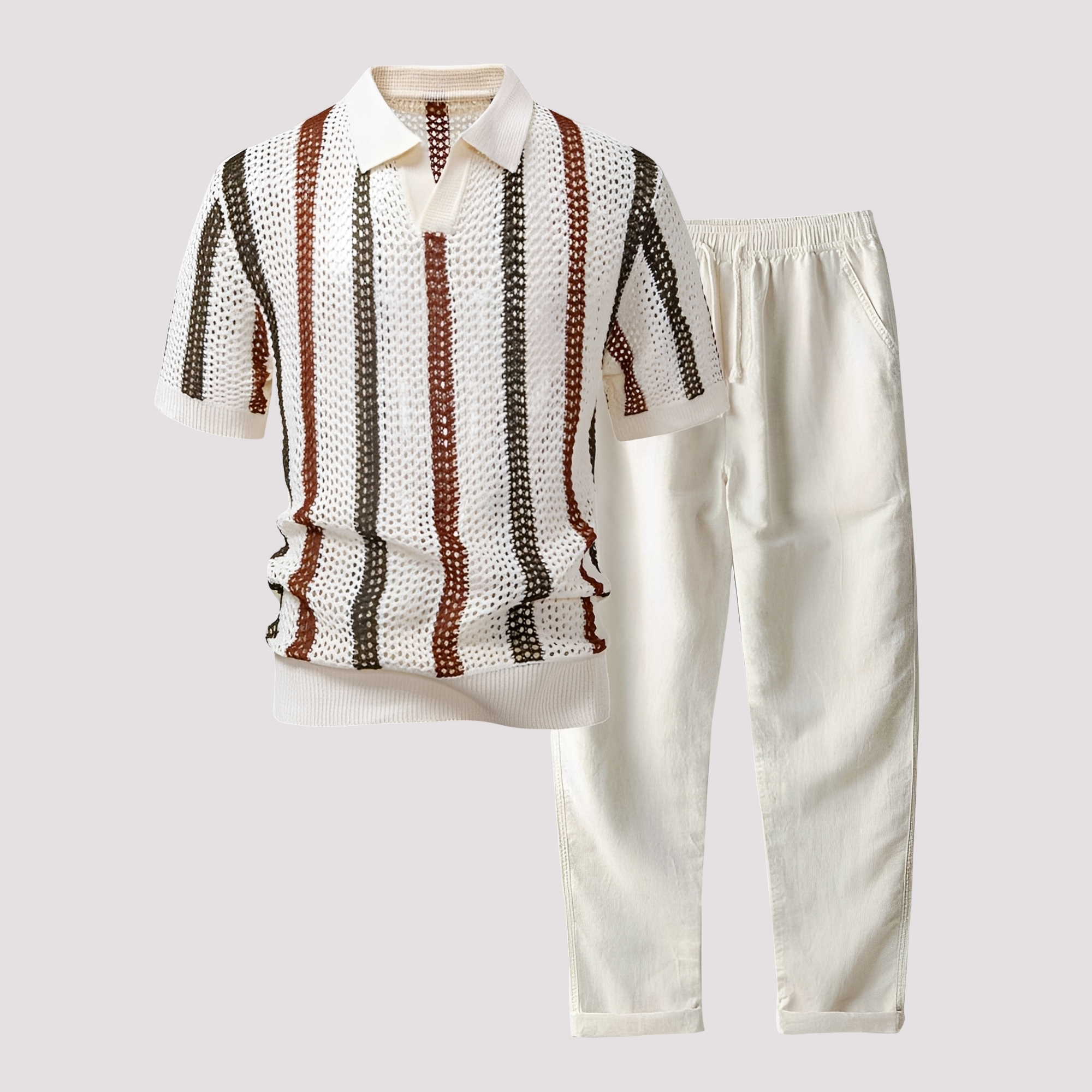 Richards - Comfortable Striped Polo and Pants Set