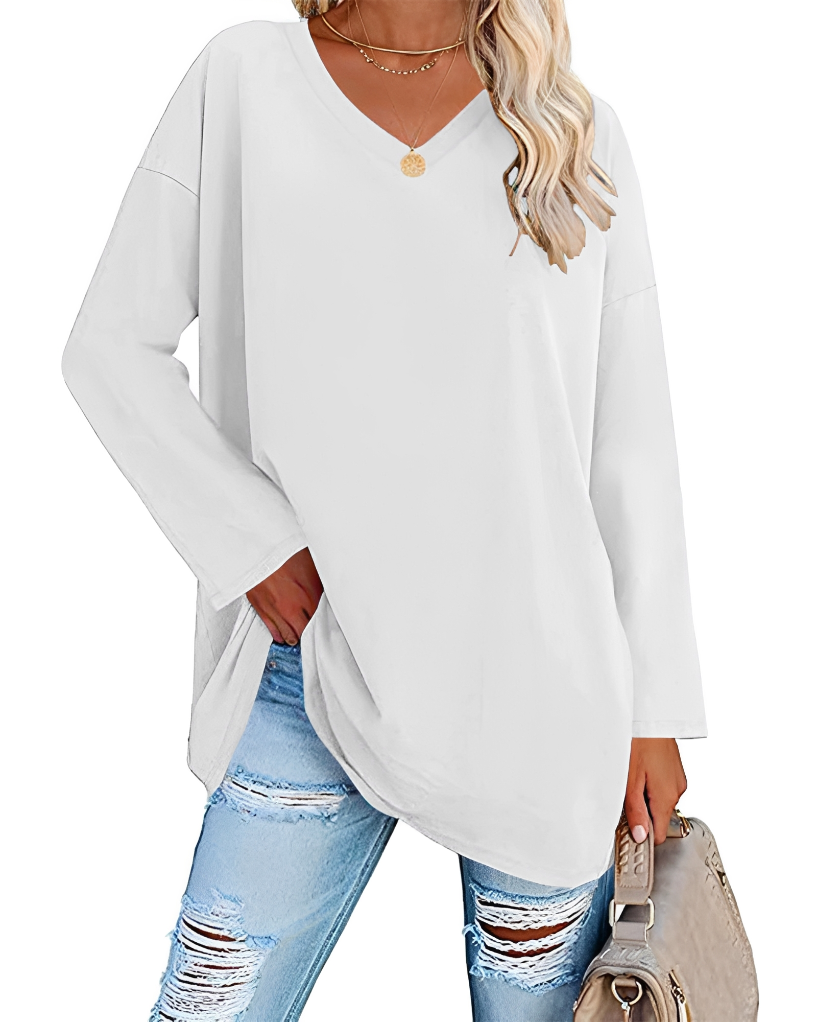 Kendra - Trendy V-Neck Relaxed Shirt