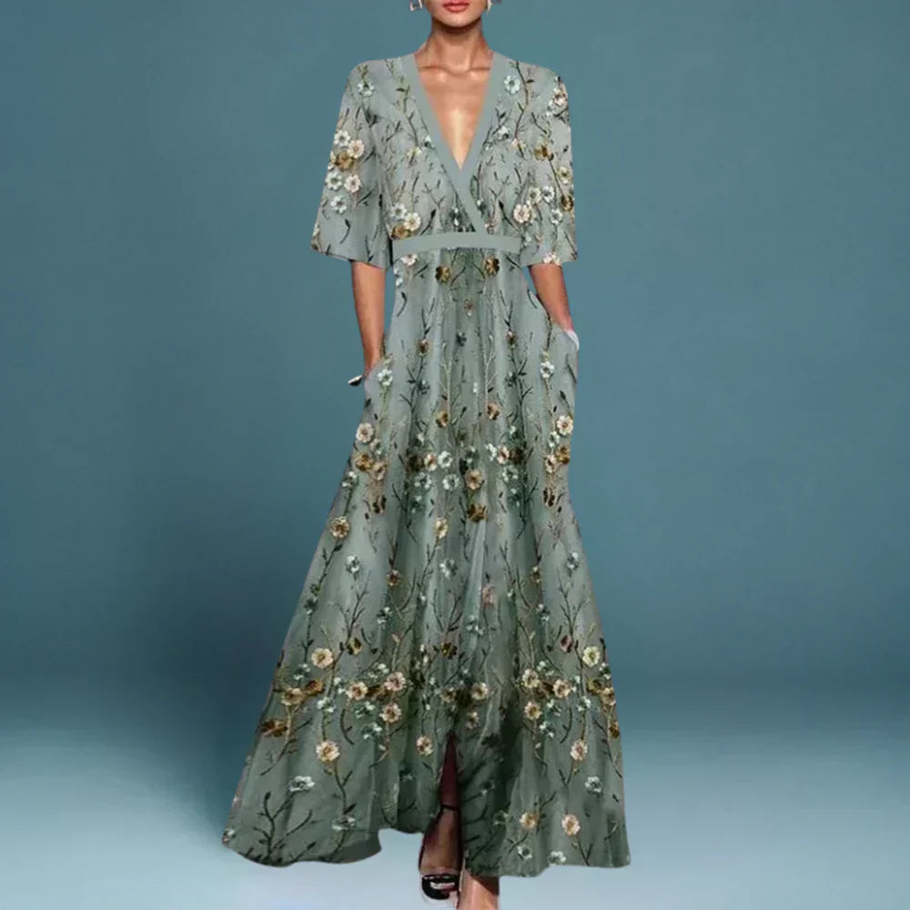 Jill- Elegantes Damen Maxikleid mit floralem Muster