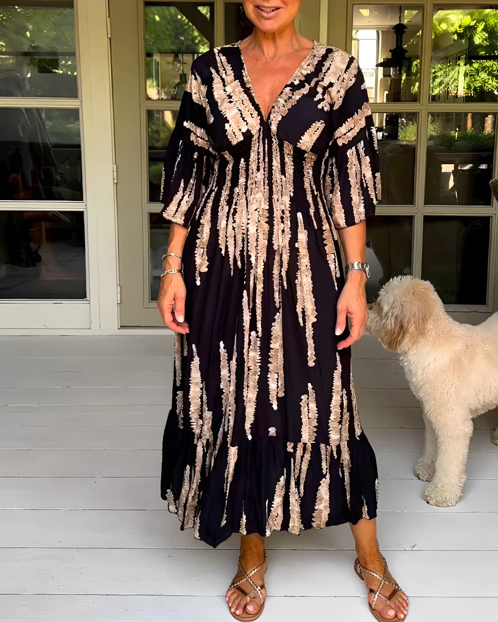 Esperanza - Stylish V-Neck Midi Dress